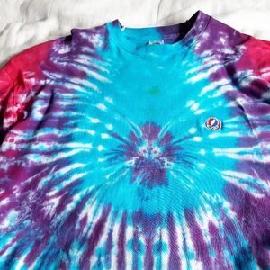 Grateful Dead XXL Long Slv Tiny Embroidered Steal Your Face Emblem Tie Dye Tee